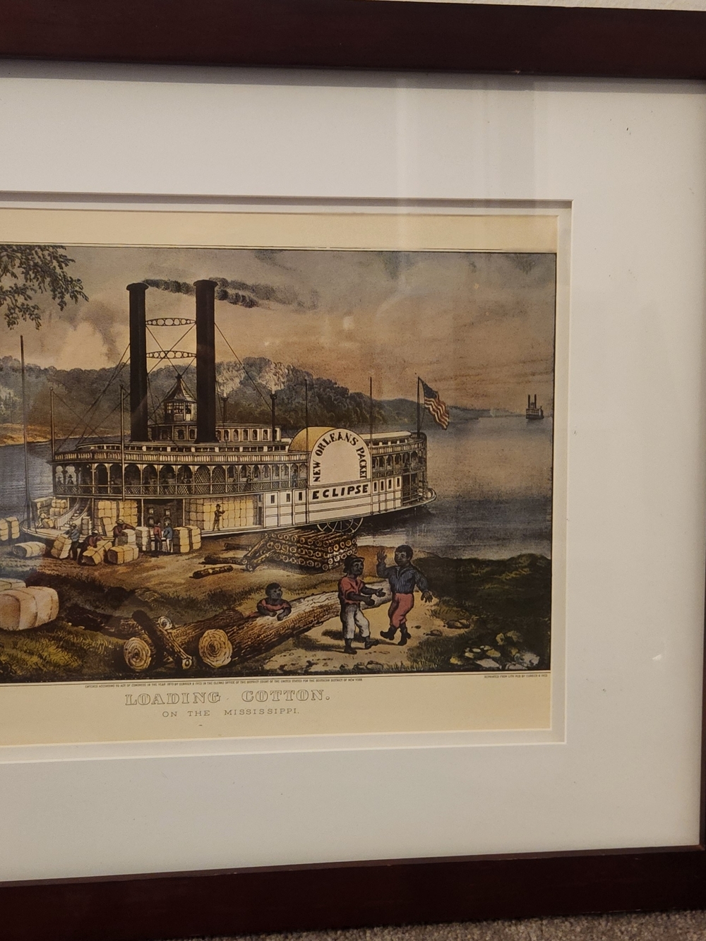 Framed Vintage By Currier & Ives Mississippi River Steamboat Print - 'Eclipse'